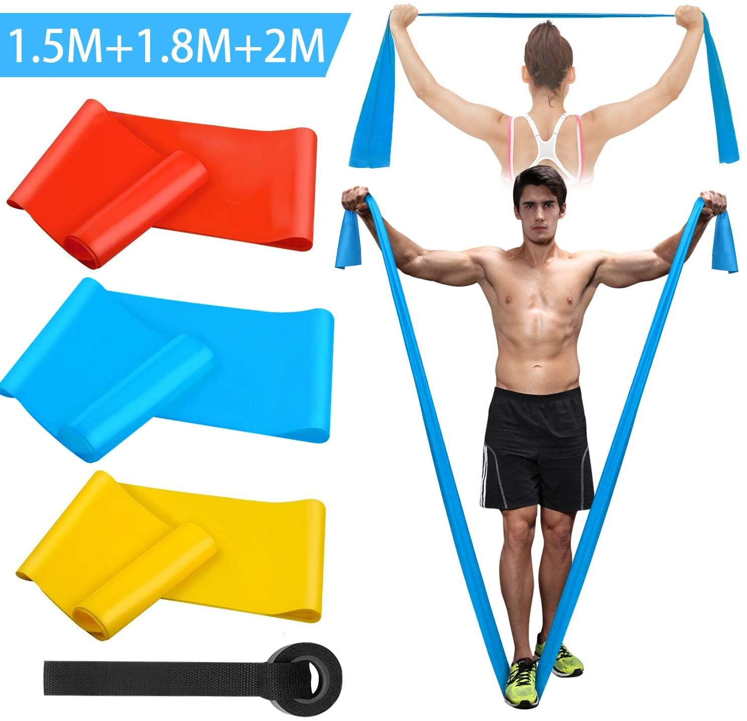 Pilates Bar Kit With Resistance Bands - Pita Kebugaran Elastis 3 Buah Pita