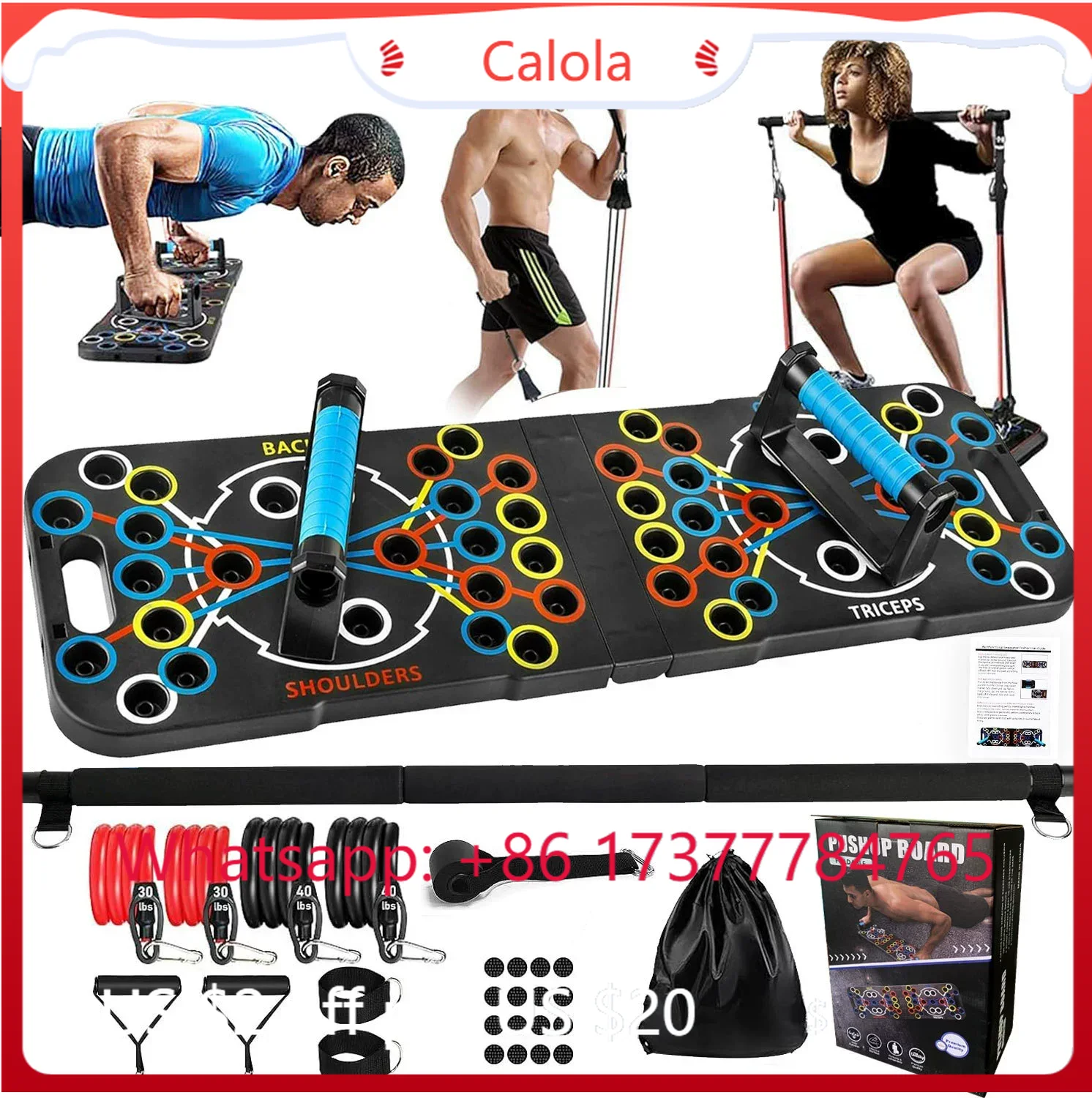Pilates Bar Kit With Resistance Bands - Set Papan Push Up Multifungsi dengan