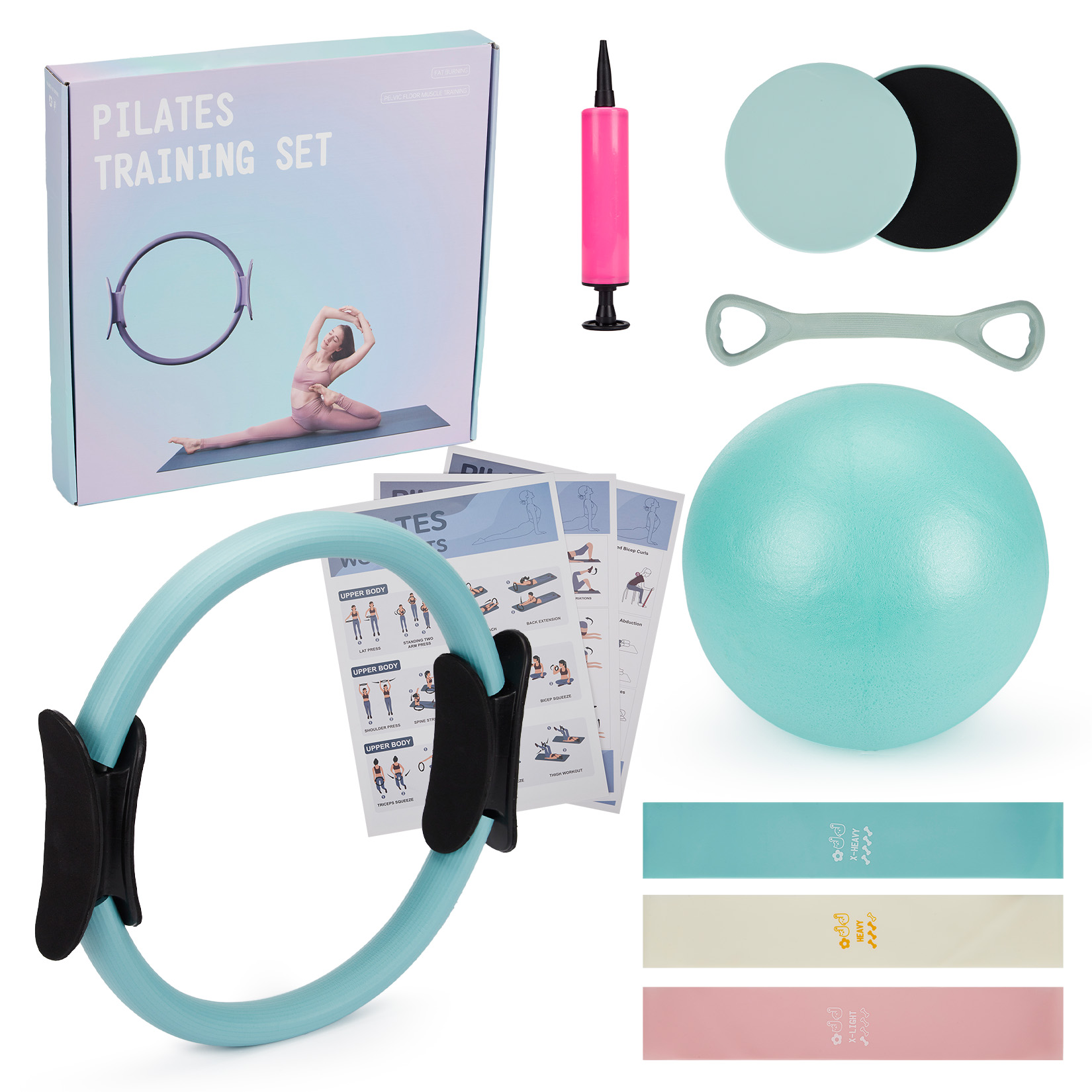 Pilates Bar Kit With Resistance Bands - Set Latihan Pilates, Ring Pilates 6-in-1,