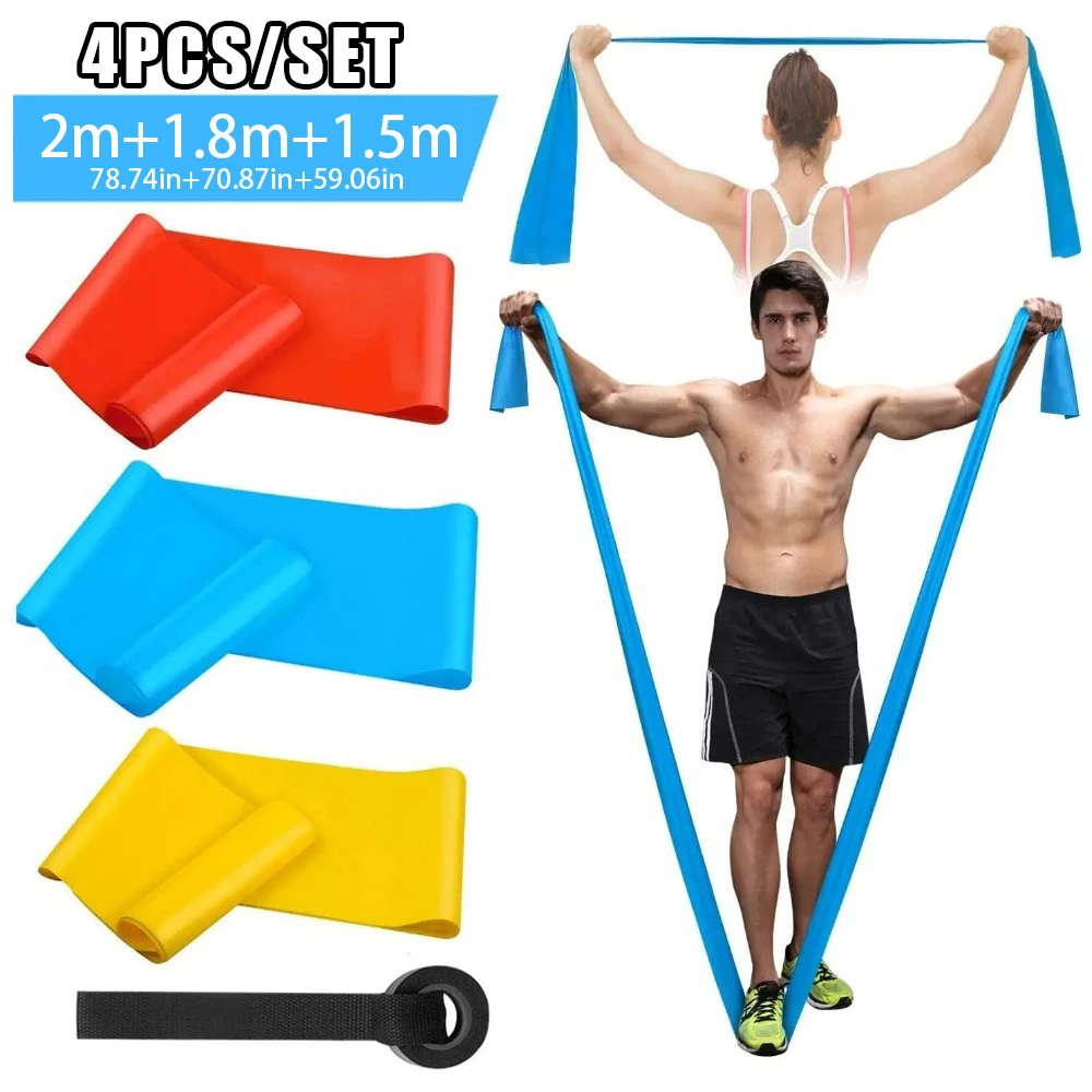 Pilates Bar Kit With Resistance Bands - 4 Buah/Set Pita Kebugaran Elastis Pita