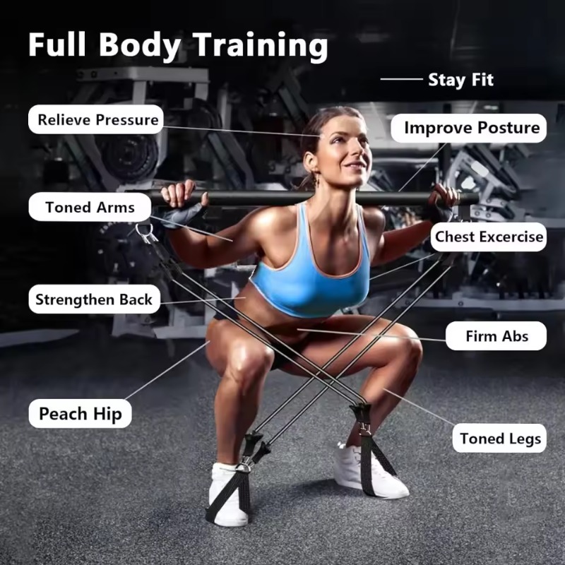 Peralatan Pilates Bar dengan R - Pilates Bar Kit With Resistance Bands ulasan dan harga